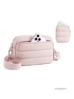 Quilted Puffer Crossbody Hobo Bag with Detachable Mini Pouch Water-Resistant